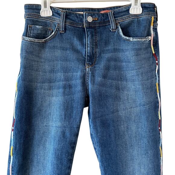 PILCRO Anthropologie Size 28 Slim Boyfriend Crop Embroidered Stripe Blue Jeans - Picture 3 of 12